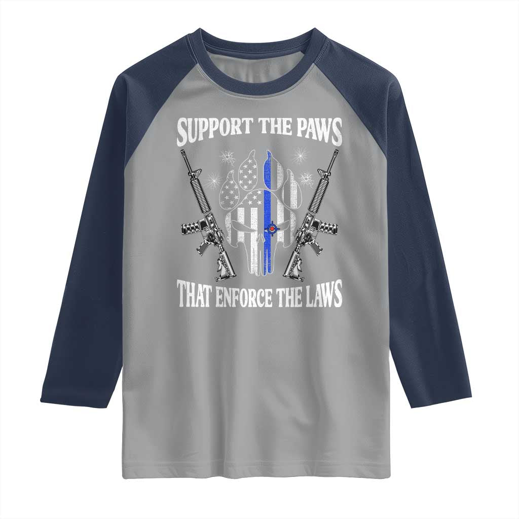 Police K9 Raglan Shirt Support The Paws That Enforce The Laws American Flag - Wonder Print Shop