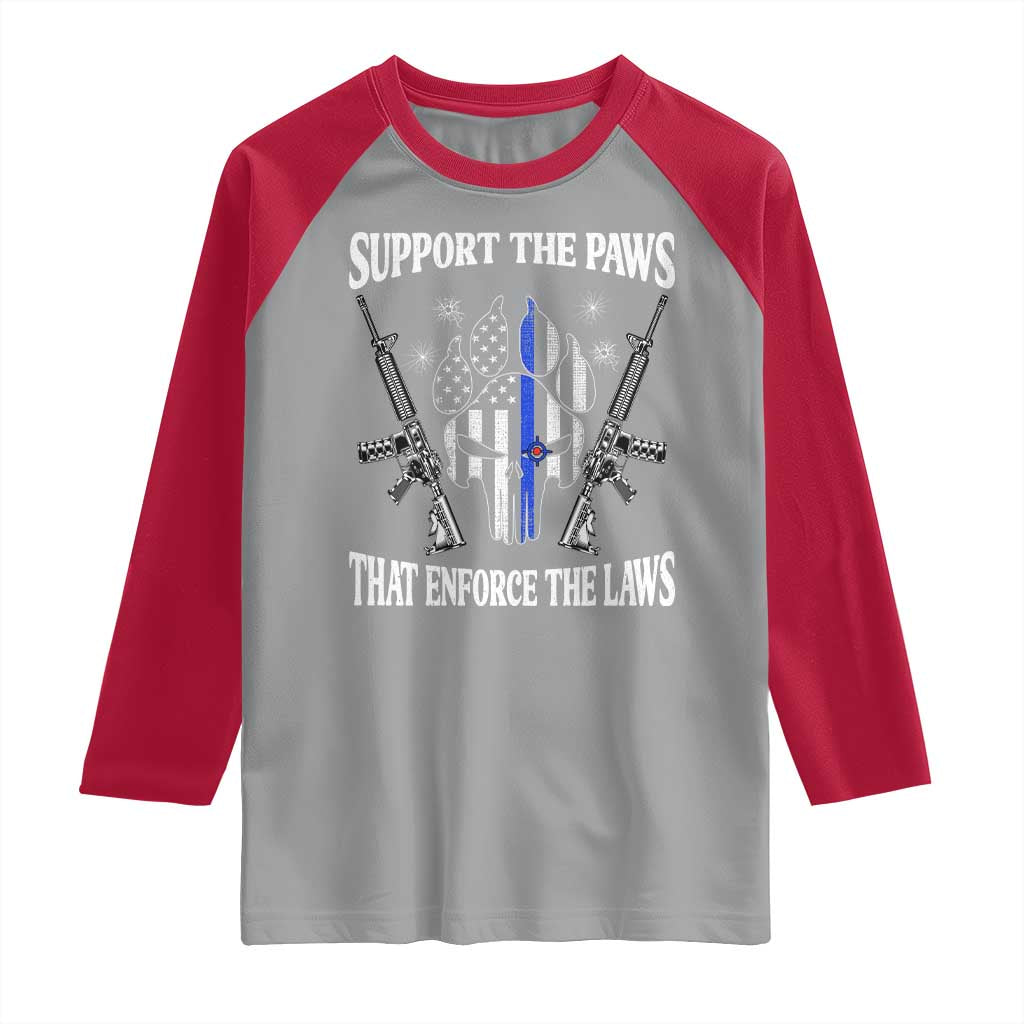Police K9 Raglan Shirt Support The Paws That Enforce The Laws American Flag - Wonder Print Shop