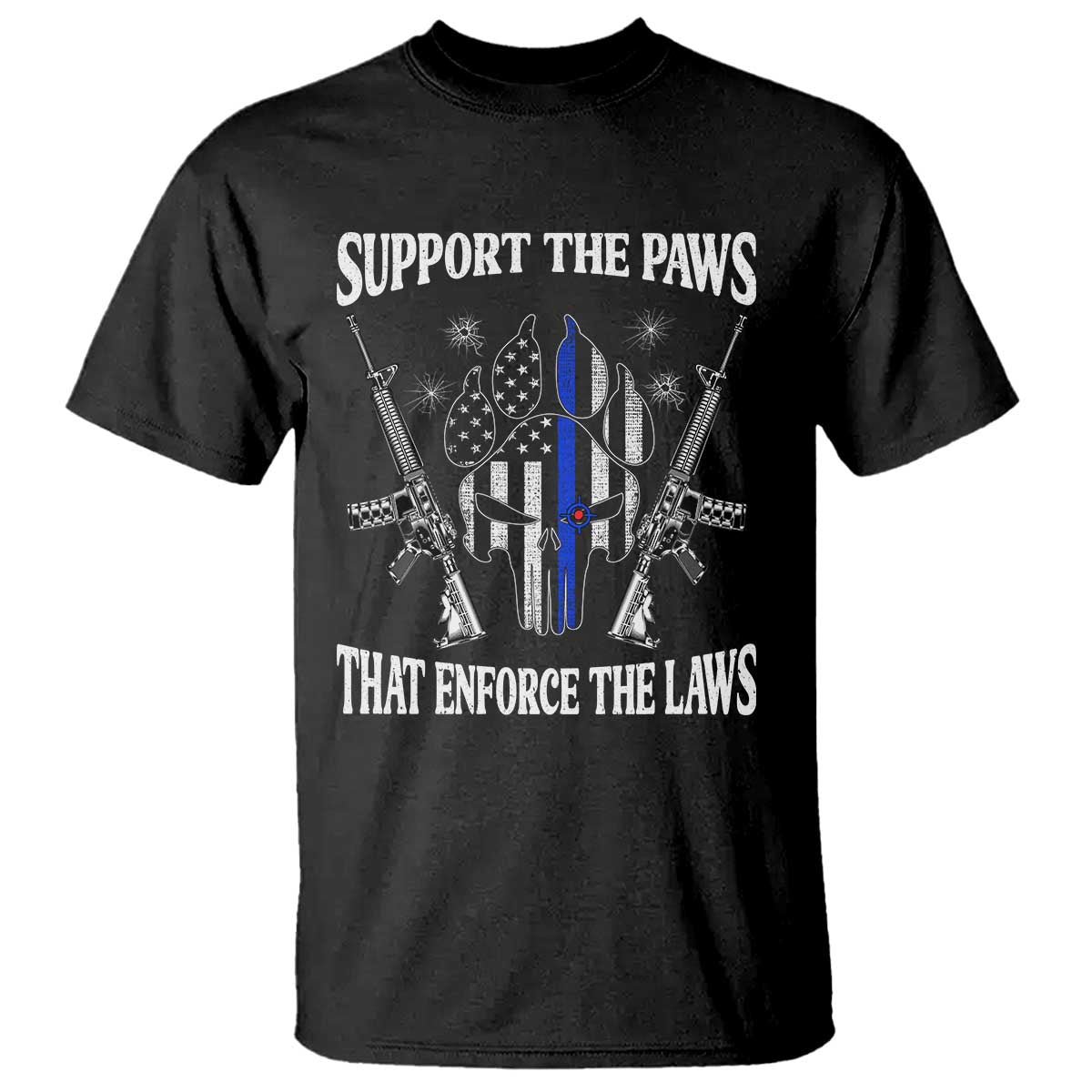 Police K9 T Shirt Support The Paws That Enforce The Laws American Flag - Wonder Print Shop