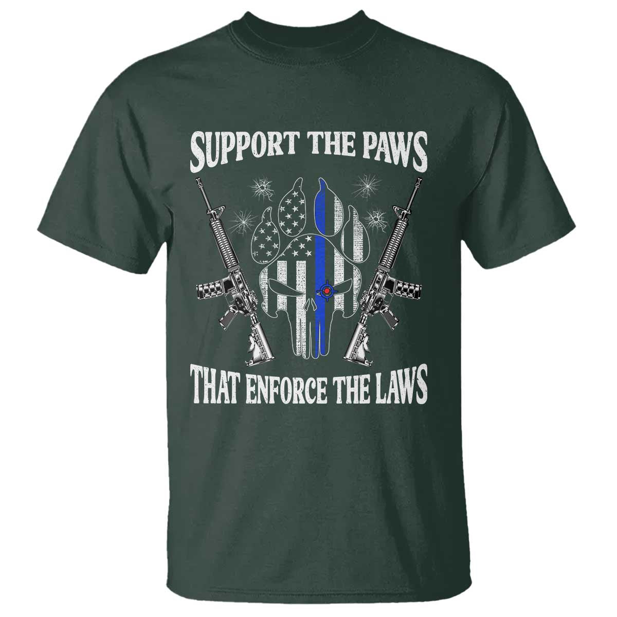 Police K9 T Shirt Support The Paws That Enforce The Laws American Flag - Wonder Print Shop