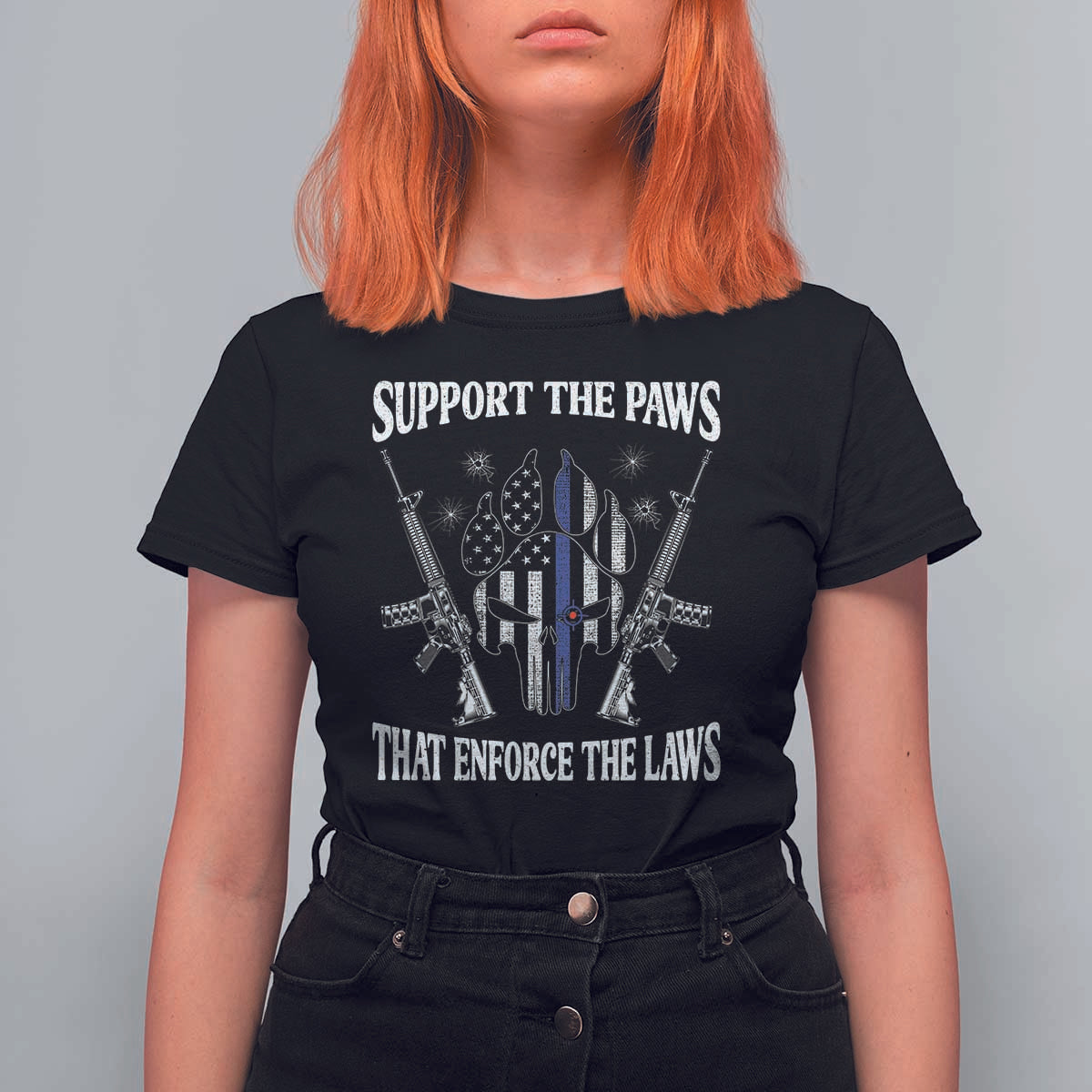 Police K9 T Shirt For Women Support The Paws That Enforce The Laws American Flag - Wonder Print Shop