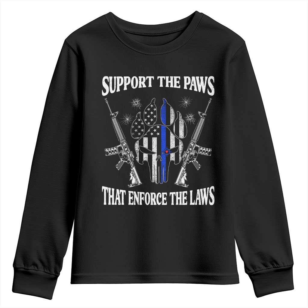Police K9 Youth Sweatshirt Support The Paws That Enforce The Laws American Flag - Wonder Print Shop