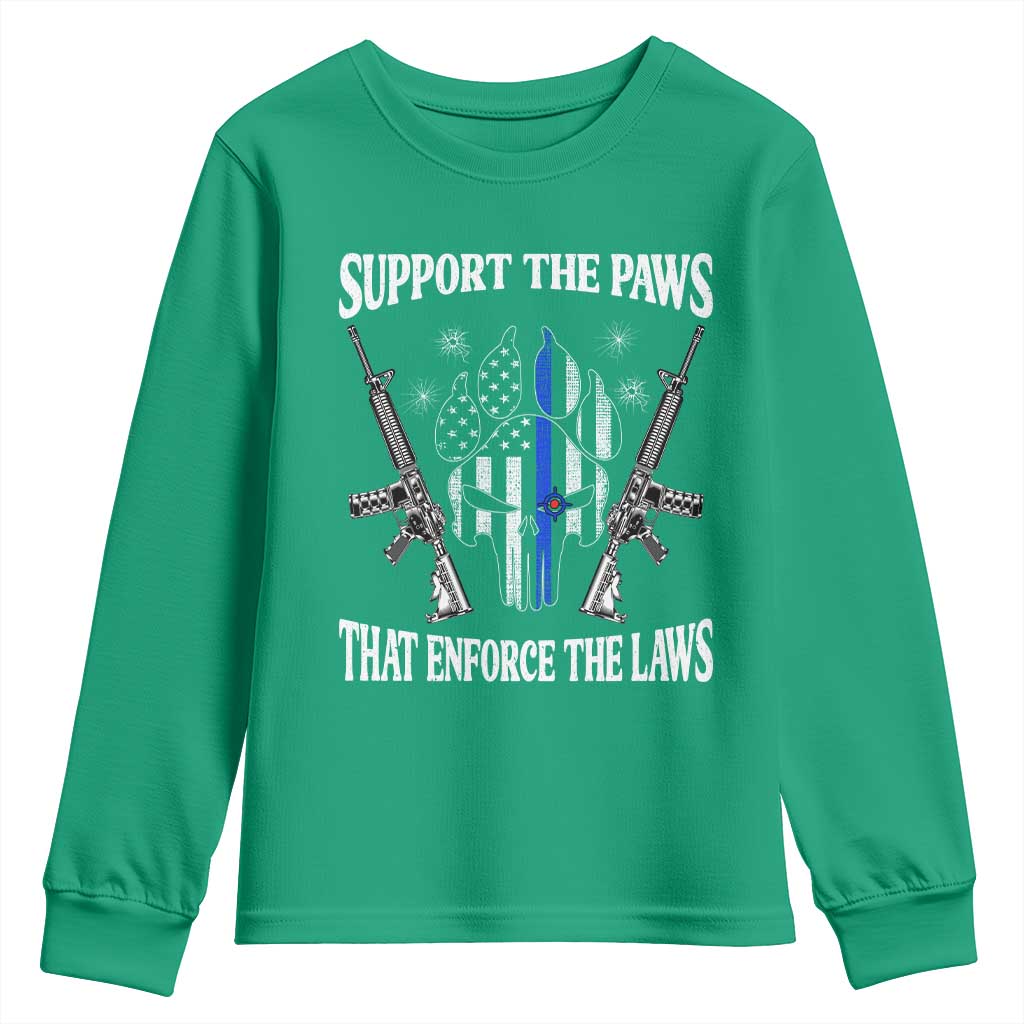 Police K9 Youth Sweatshirt Support The Paws That Enforce The Laws American Flag - Wonder Print Shop