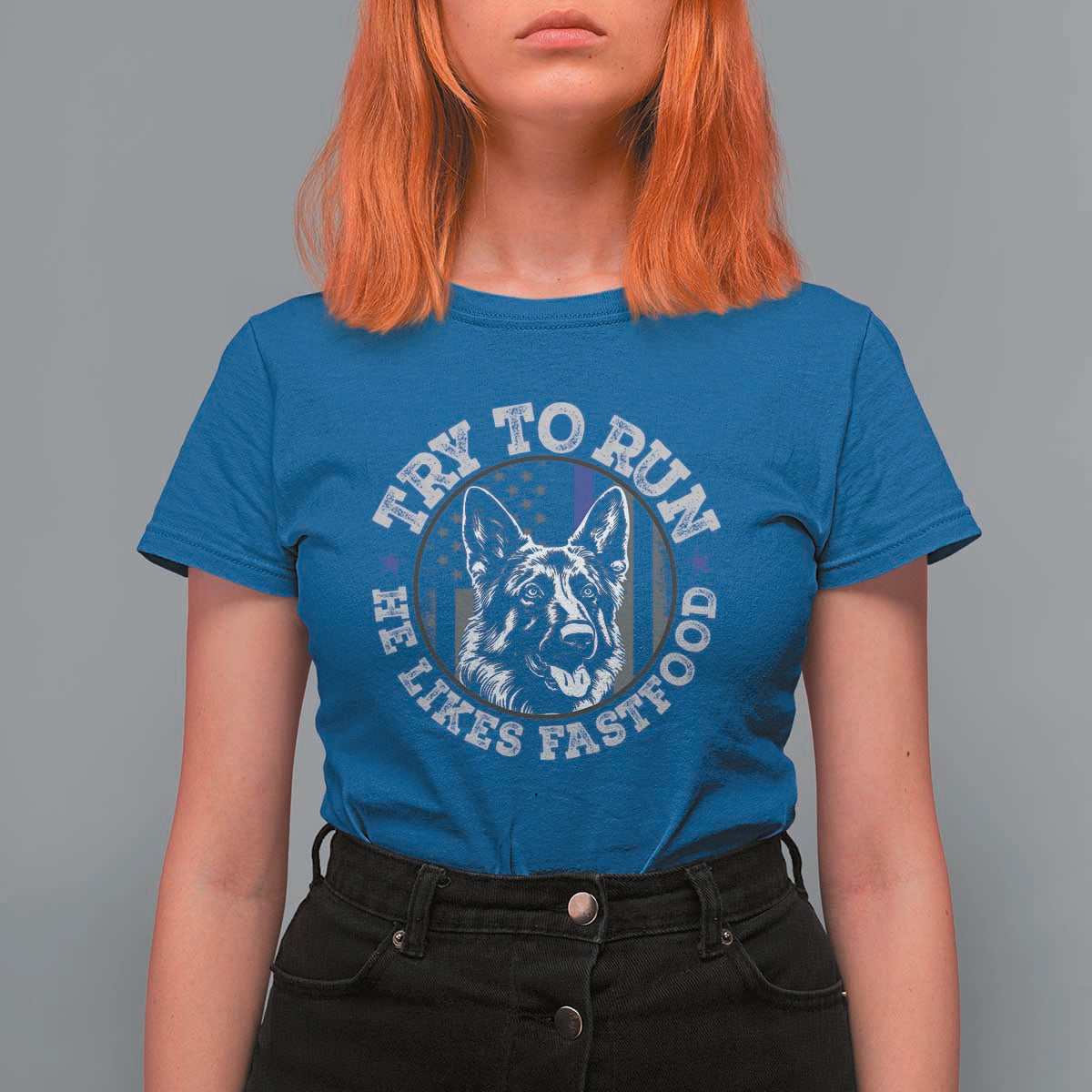Funny Police K9 T Shirt For Women Try To Run He Like Fast Food - Wonder Print Shop