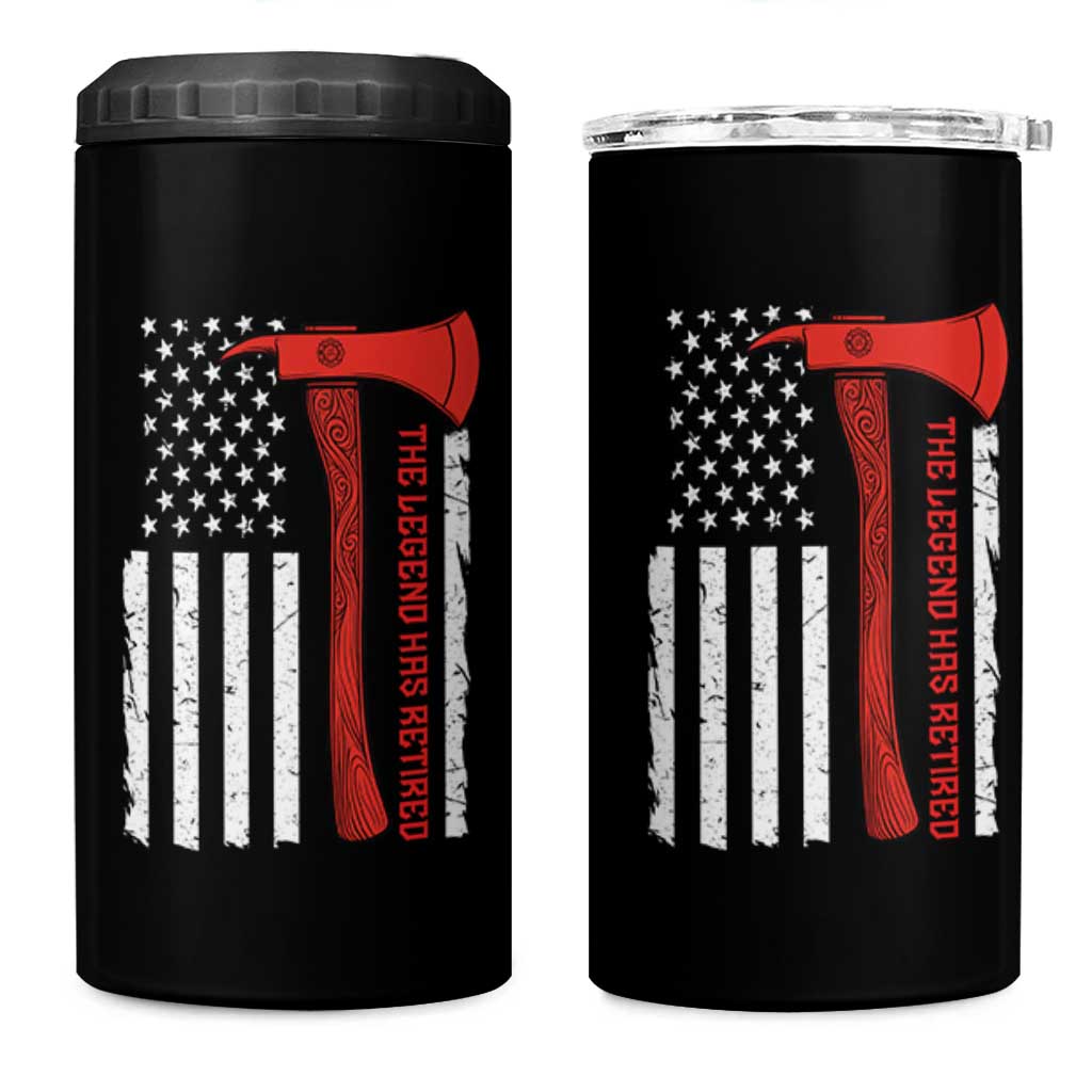 The Legend Has Retired Firefighter 4 in 1 Can Cooler Tumbler Vintage Retirement Gifts Fireman American Flag - Wonder Print Shop