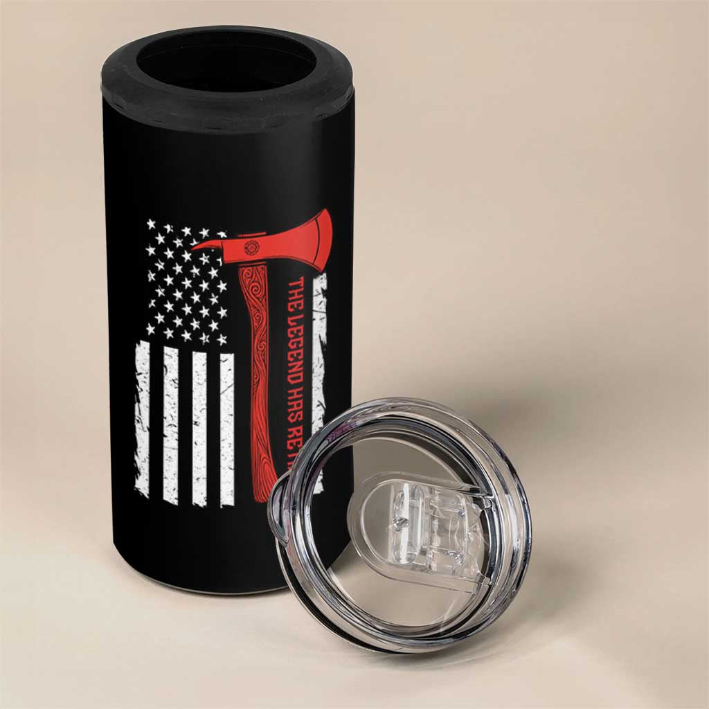 The Legend Has Retired Firefighter 4 in 1 Can Cooler Tumbler Vintage Retirement Gifts Fireman American Flag - Wonder Print Shop