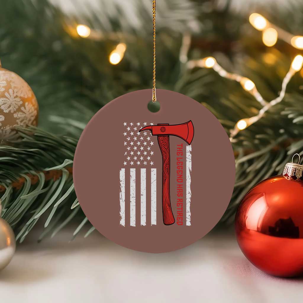 The Legend Has Retired Firefighter Ceramic Ornament Vintage Retirement Gifts Fireman American Flag - Wonder Print Shop