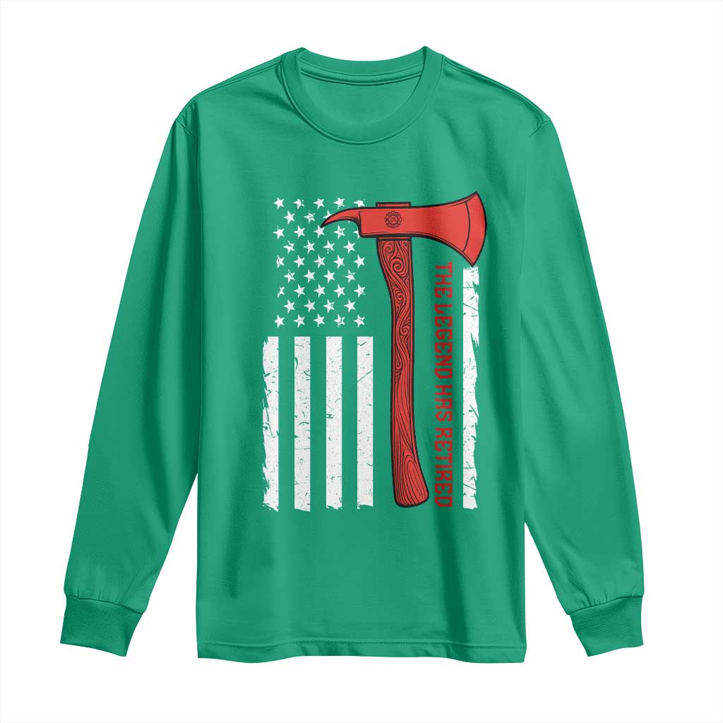 The Legend Has Retired Firefighter Long Sleeve Shirt Vintage Retirement Gifts Fireman American Flag - Wonder Print Shop