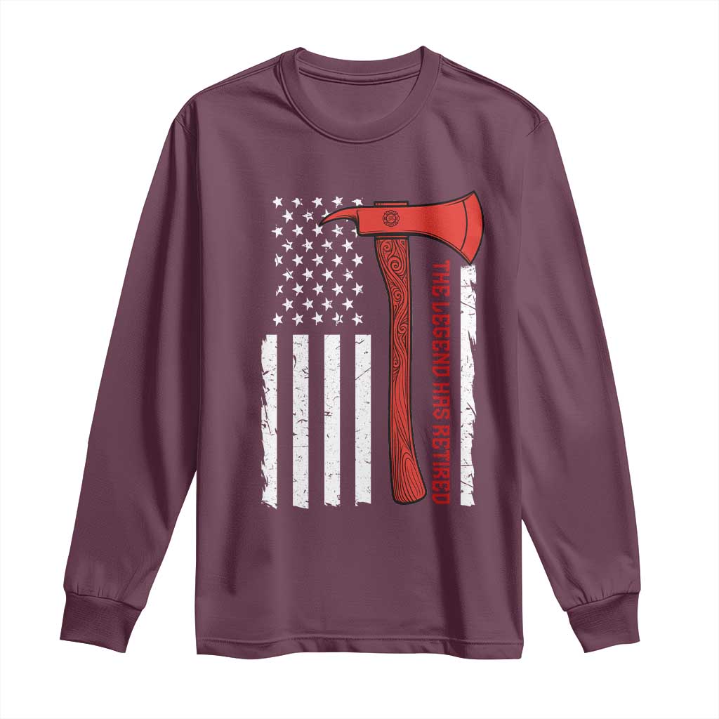 The Legend Has Retired Firefighter Long Sleeve Shirt Vintage Retirement Gifts Fireman American Flag - Wonder Print Shop