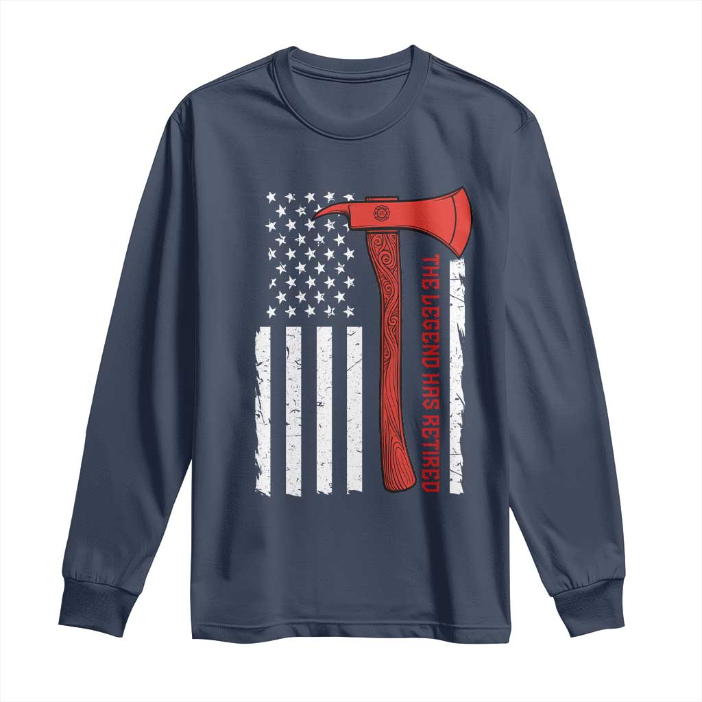 The Legend Has Retired Firefighter Long Sleeve Shirt Vintage Retirement Gifts Fireman American Flag - Wonder Print Shop