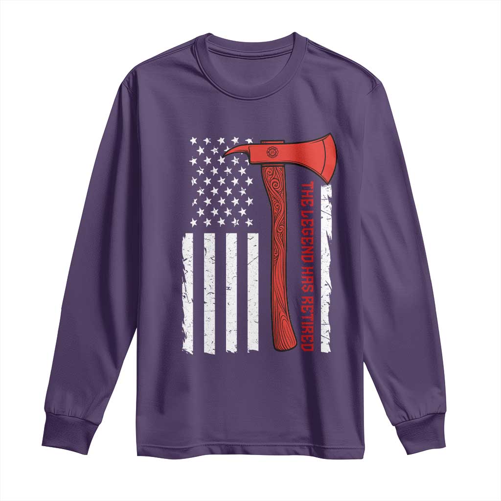 The Legend Has Retired Firefighter Long Sleeve Shirt Vintage Retirement Gifts Fireman American Flag - Wonder Print Shop