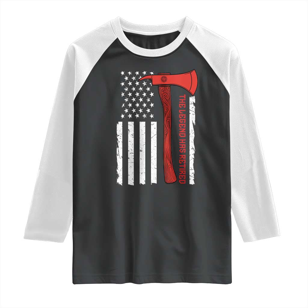 The Legend Has Retired Firefighter Raglan Shirt Vintage Retirement Gifts Fireman American Flag - Wonder Print Shop