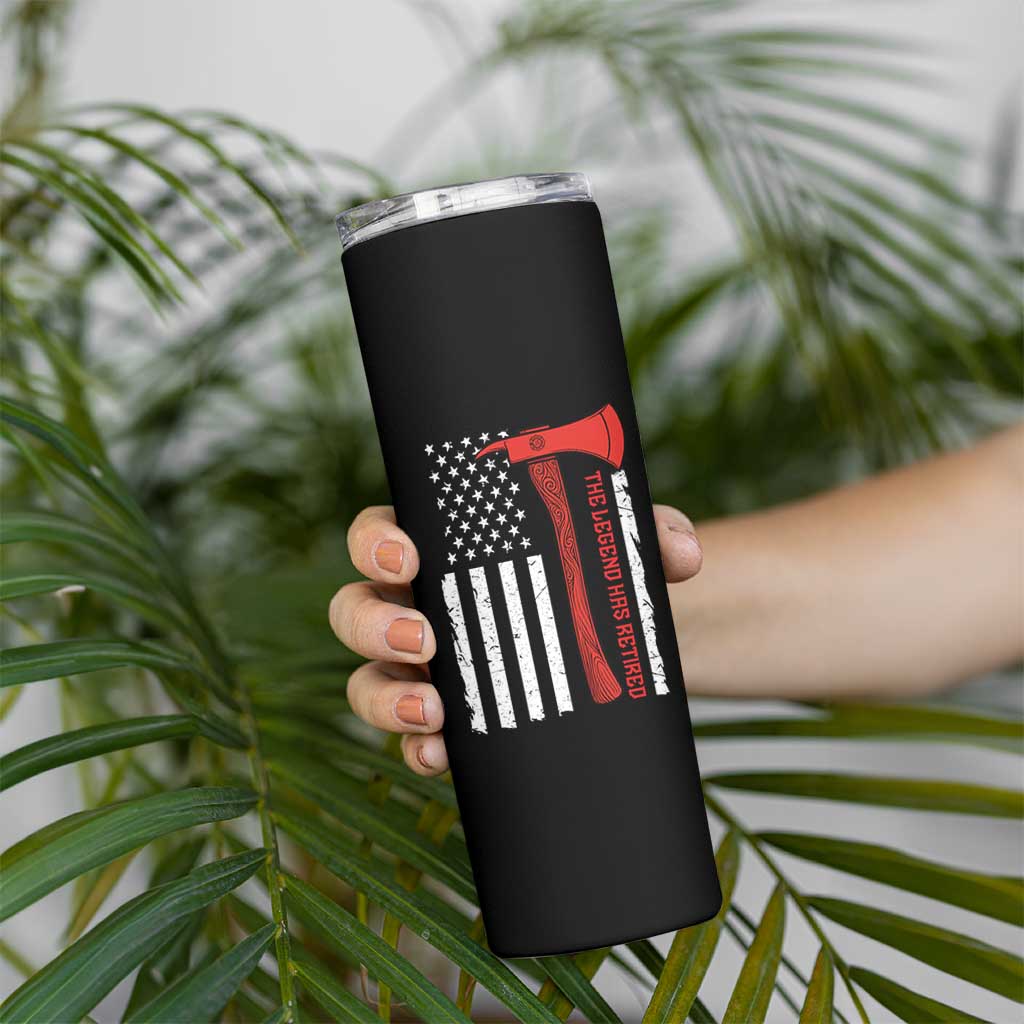 The Legend Has Retired Firefighter Skinny Tumbler Vintage Retirement Gifts Fireman American Flag - Wonder Print Shop