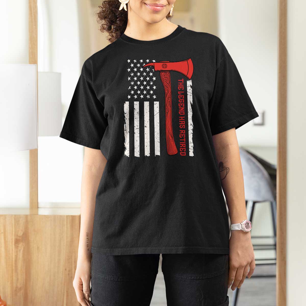 The Legend Has Retired Firefighter T Shirt For Women Vintage Retirement Gifts Fireman American Flag - Wonder Print Shop