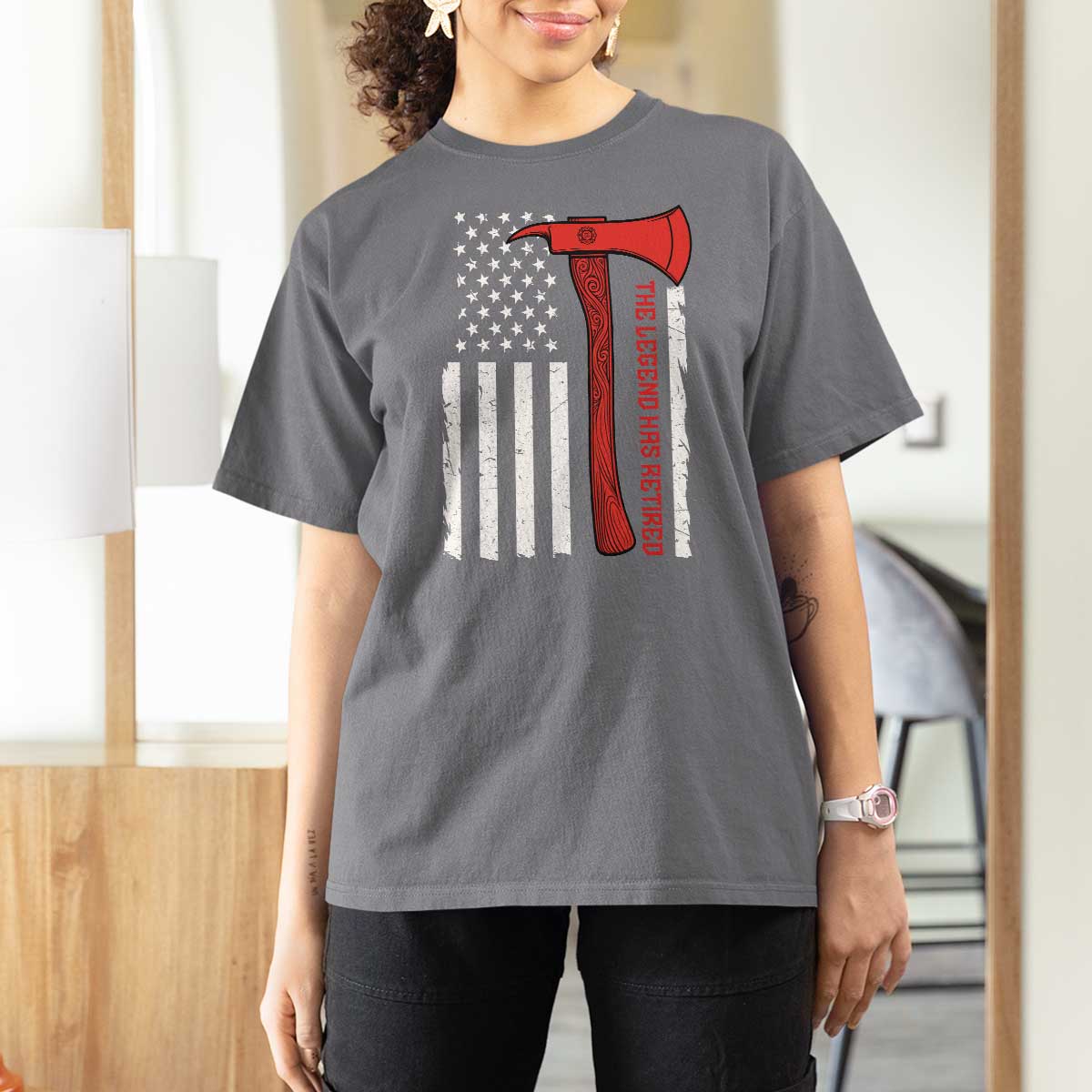 The Legend Has Retired Firefighter T Shirt For Women Vintage Retirement Gifts Fireman American Flag - Wonder Print Shop