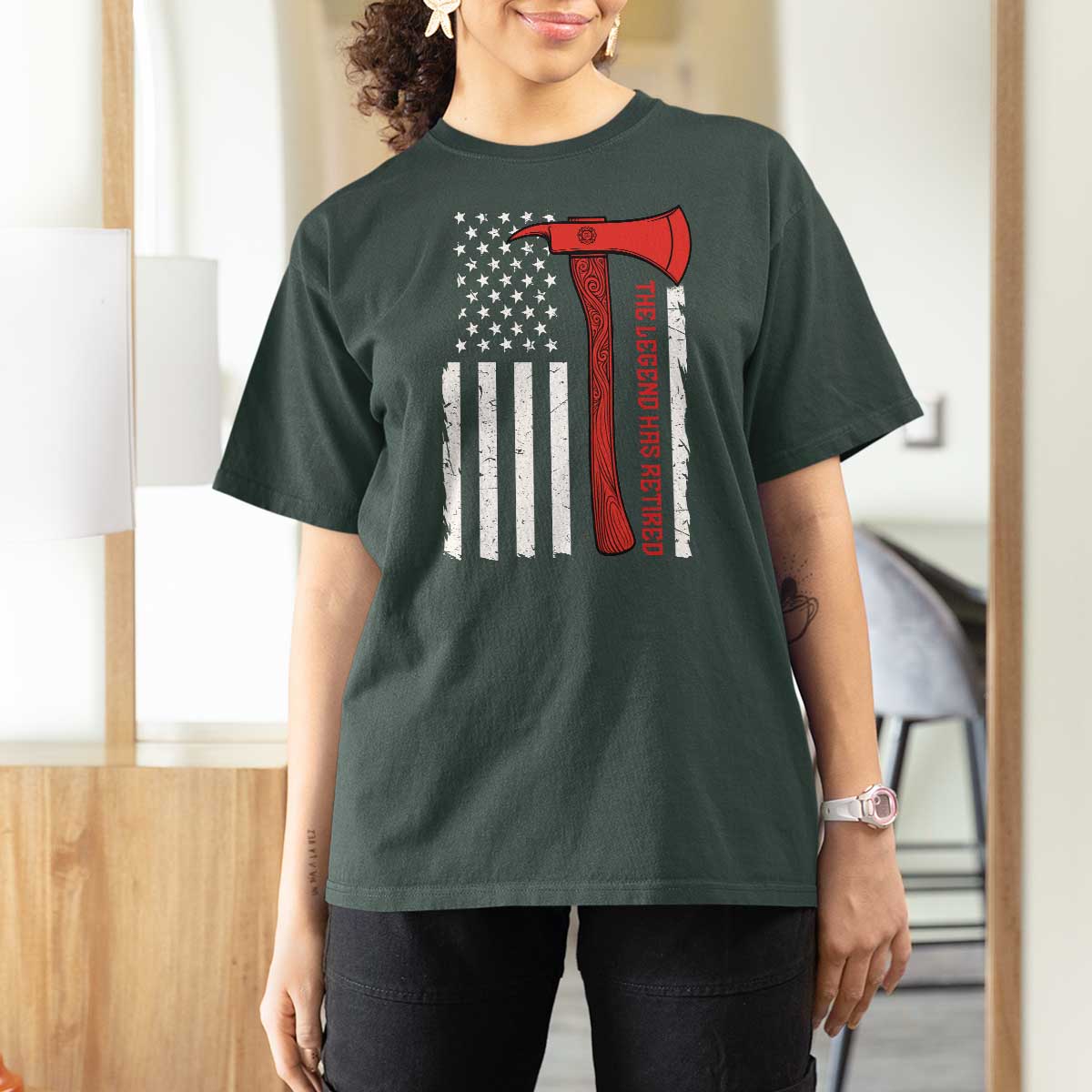 The Legend Has Retired Firefighter T Shirt For Women Vintage Retirement Gifts Fireman American Flag - Wonder Print Shop