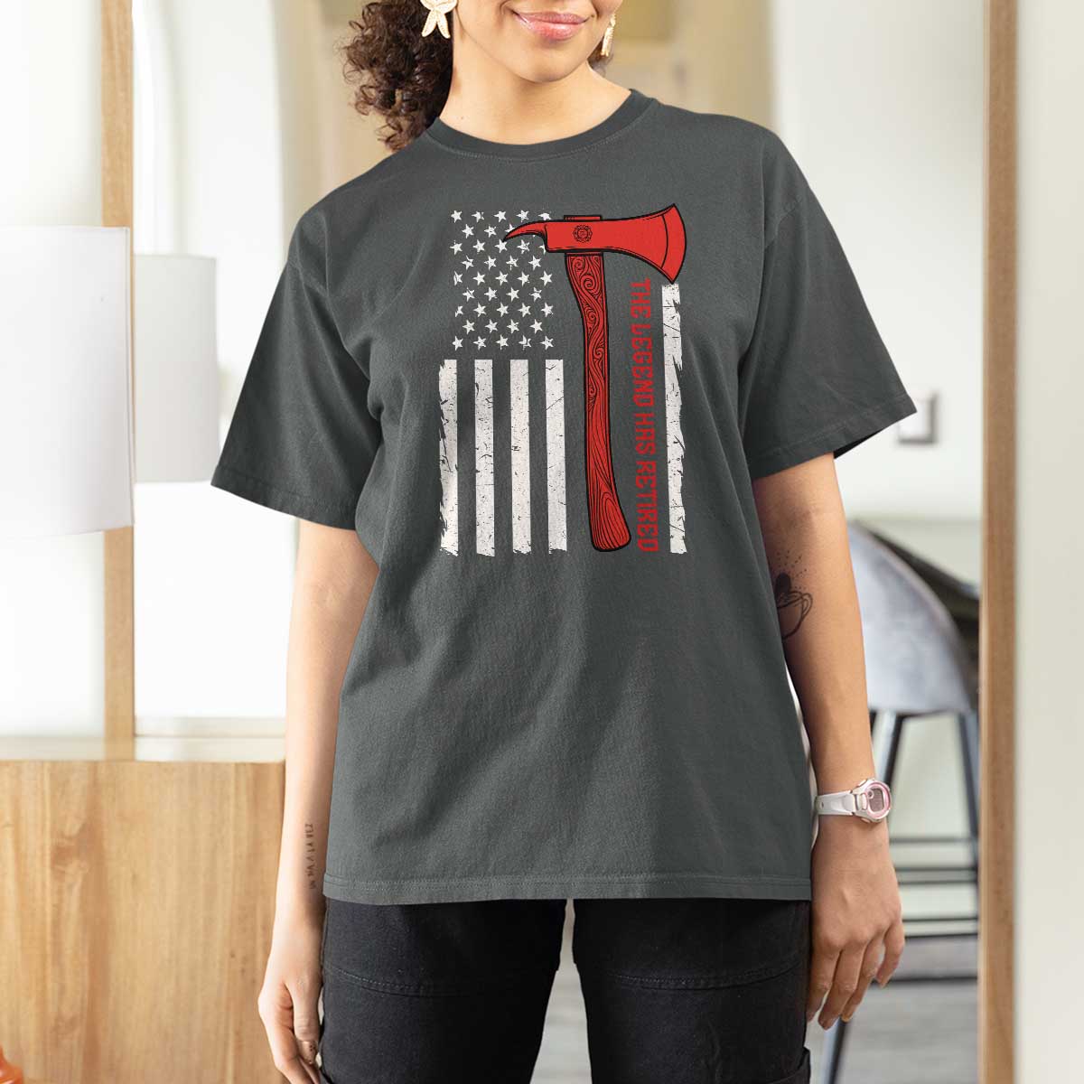 The Legend Has Retired Firefighter T Shirt For Women Vintage Retirement Gifts Fireman American Flag - Wonder Print Shop