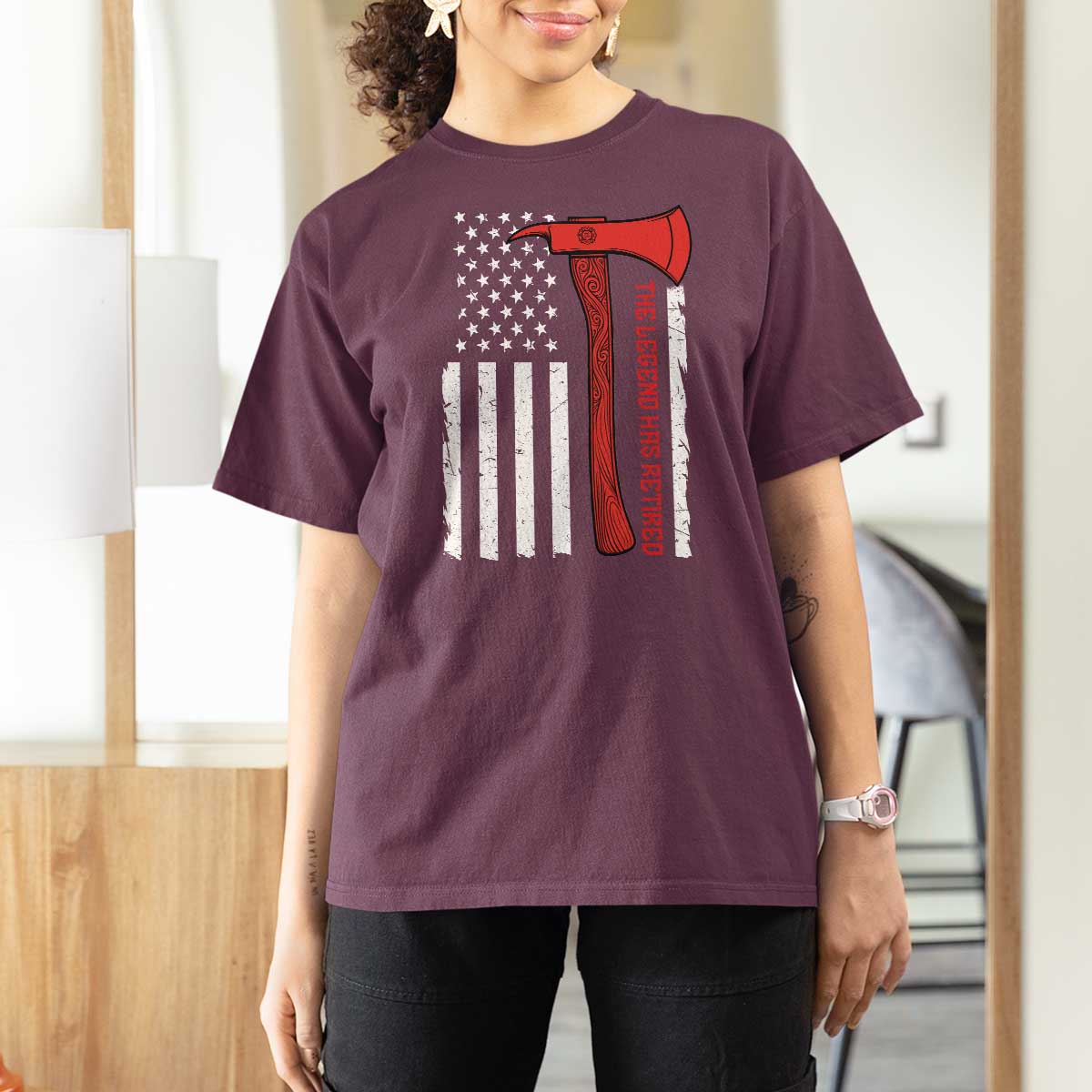 The Legend Has Retired Firefighter T Shirt For Women Vintage Retirement Gifts Fireman American Flag - Wonder Print Shop