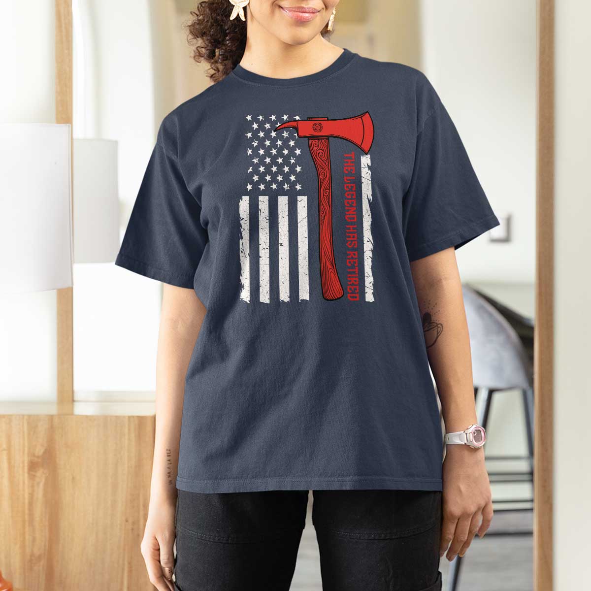 The Legend Has Retired Firefighter T Shirt For Women Vintage Retirement Gifts Fireman American Flag - Wonder Print Shop