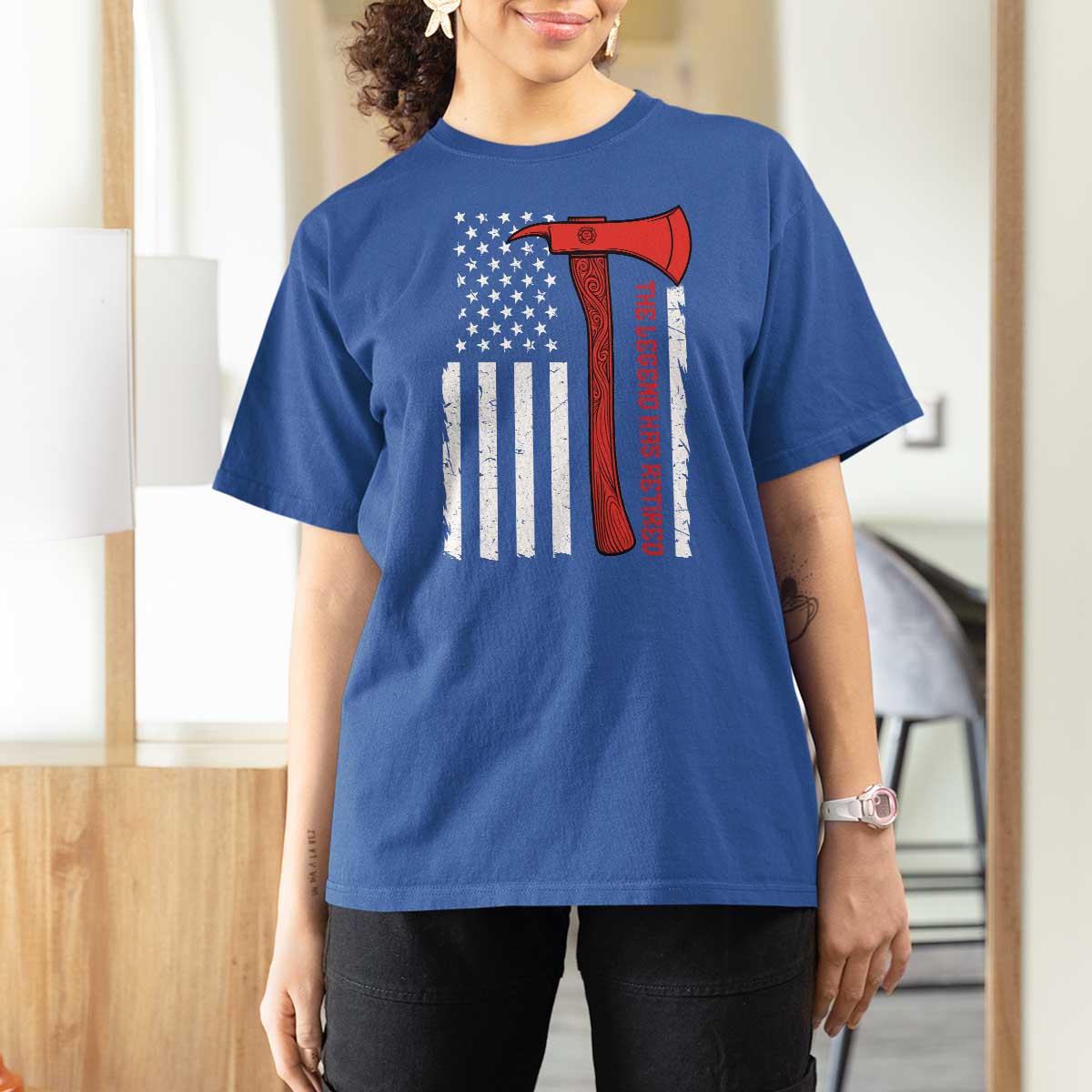 The Legend Has Retired Firefighter T Shirt For Women Vintage Retirement Gifts Fireman American Flag - Wonder Print Shop