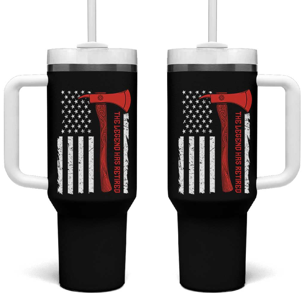 The Legend Has Retired Firefighter Tumbler With Handle Vintage Retirement Gifts Fireman American Flag - Wonder Print Shop