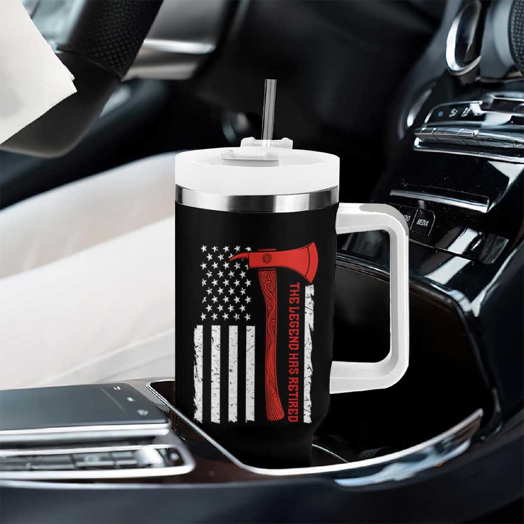 The Legend Has Retired Firefighter Tumbler With Handle Vintage Retirement Gifts Fireman American Flag - Wonder Print Shop