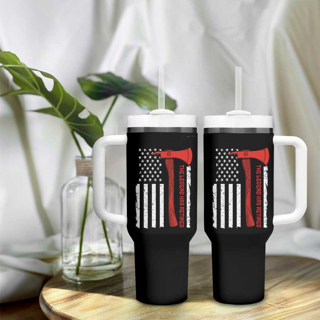 The Legend Has Retired Firefighter Tumbler With Handle Vintage Retirement Gifts Fireman American Flag - Wonder Print Shop