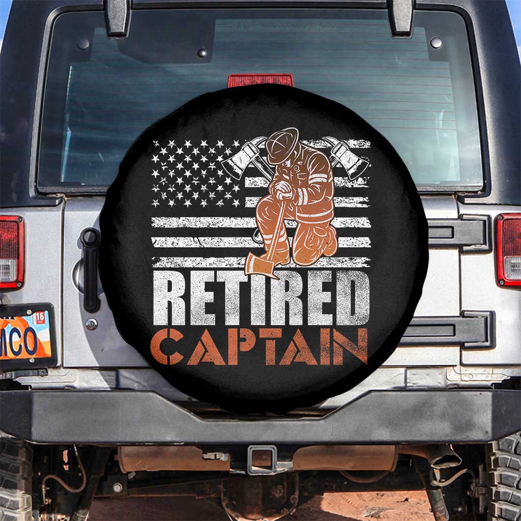 Retired Firefighter Captain Spare Tire Cover Vintage Retirement Gifts Fireman American Flag - Wonder Print Shop