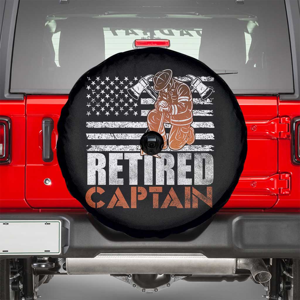 Retired Firefighter Captain Spare Tire Cover Vintage Retirement Gifts Fireman American Flag - Wonder Print Shop