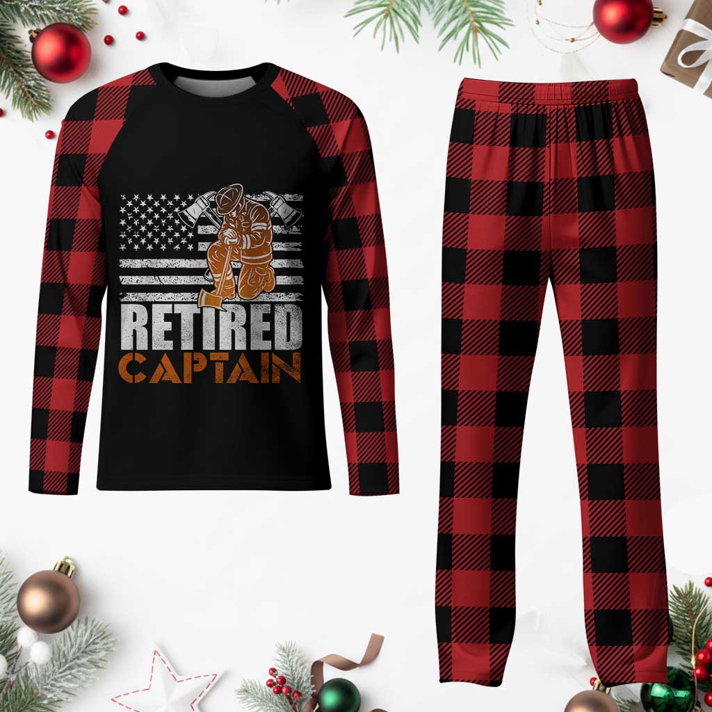 Retired Firefighter Captain Plaid Pajama Set Vintage Retirement Gifts Fireman American Flag - Wonder Print Shop