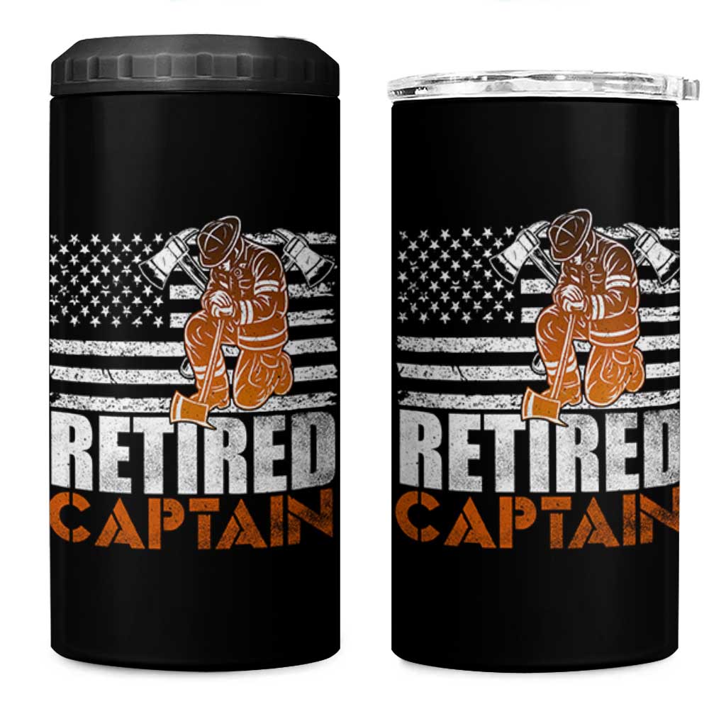 Retired Firefighter Captain 4 in 1 Can Cooler Tumbler Vintage Retirement Gifts Fireman American Flag - Wonder Print Shop
