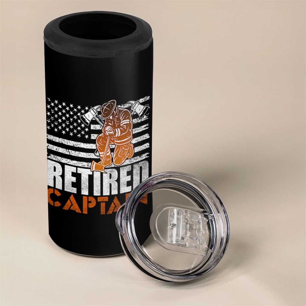 Retired Firefighter Captain 4 in 1 Can Cooler Tumbler Vintage Retirement Gifts Fireman American Flag - Wonder Print Shop
