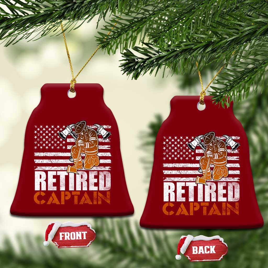Retired Firefighter Captain Ceramic Ornament Vintage Retirement Gifts Fireman American Flag - Wonder Print Shop