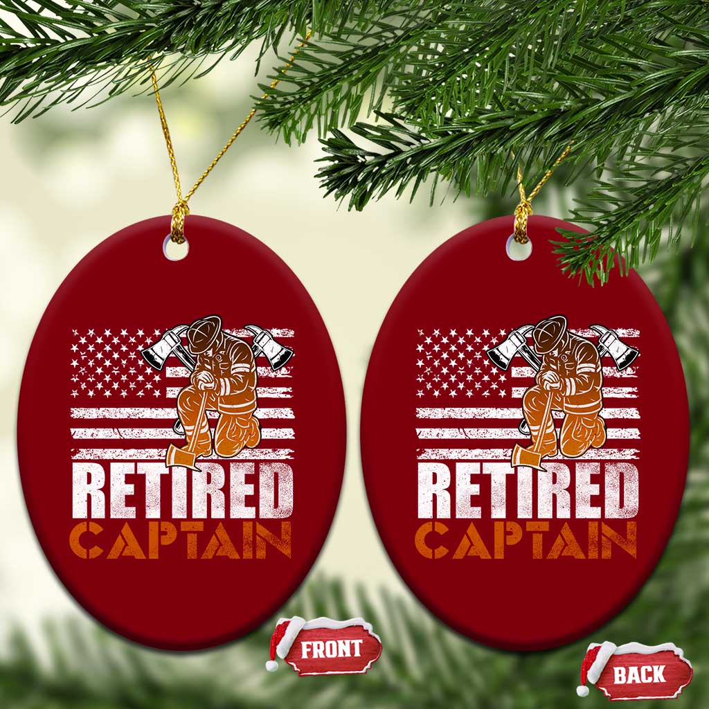 Retired Firefighter Captain Ceramic Ornament Vintage Retirement Gifts Fireman American Flag - Wonder Print Shop