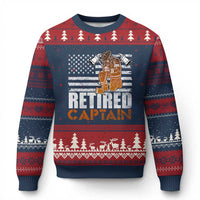 Retired Firefighter Captain Ugly Christmas Sweater Vintage Retirement Gifts Fireman American Flag - Wonder Print Shop