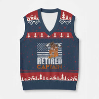 Retired Firefighter Captain V-Neck Knit Sweater Vest Vintage Retirement Gifts Fireman American Flag - Wonder Print Shop