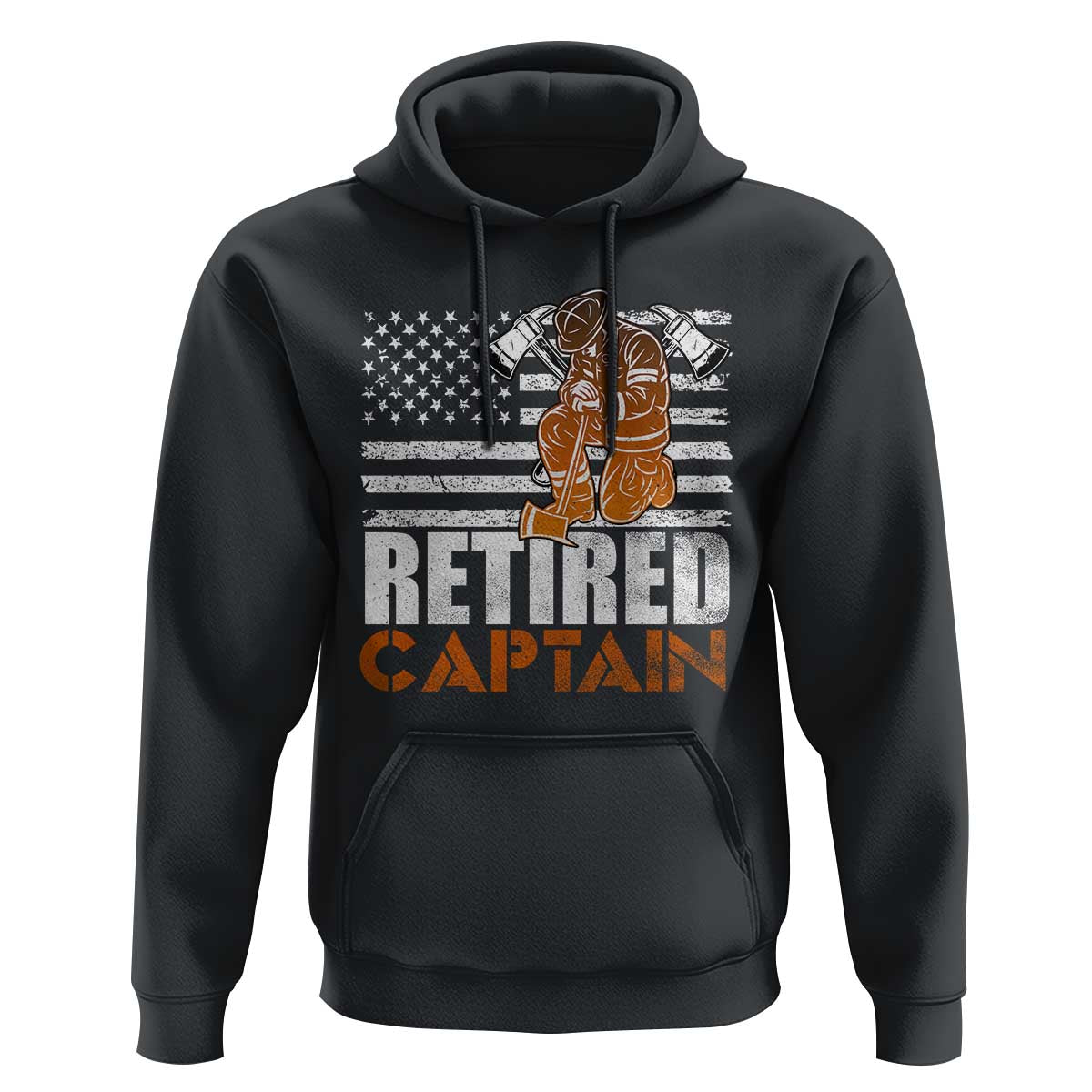 Retired Firefighter Captain Hoodie Vintage Retirement Gifts Fireman American Flag - Wonder Print Shop