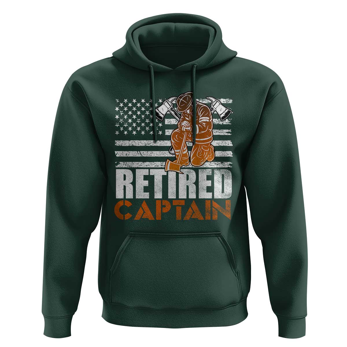 Retired Firefighter Captain Hoodie Vintage Retirement Gifts Fireman American Flag - Wonder Print Shop