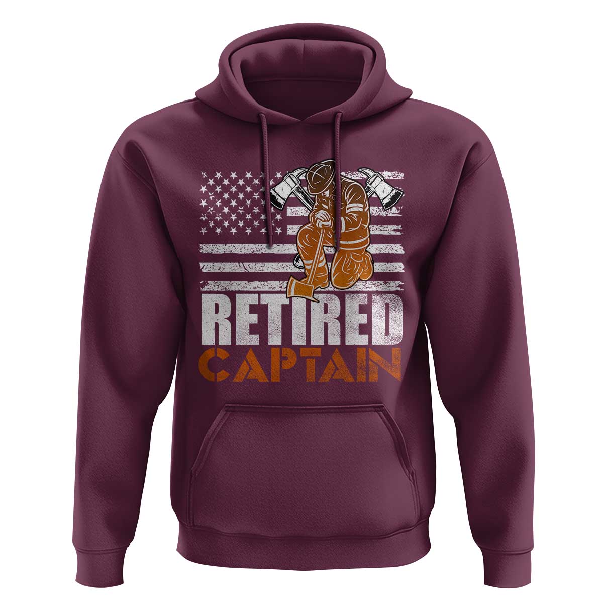 Retired Firefighter Captain Hoodie Vintage Retirement Gifts Fireman American Flag - Wonder Print Shop