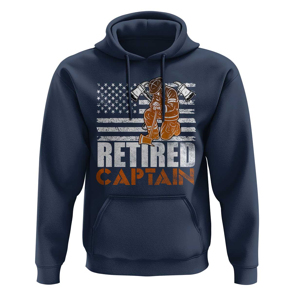 Retired Firefighter Captain Hoodie Vintage Retirement Gifts Fireman American Flag - Wonder Print Shop