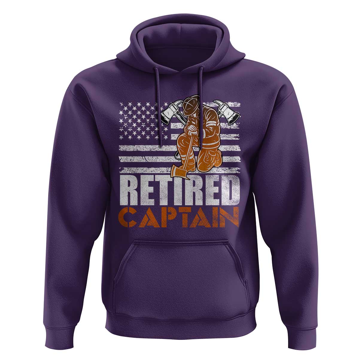 Retired Firefighter Captain Hoodie Vintage Retirement Gifts Fireman American Flag - Wonder Print Shop