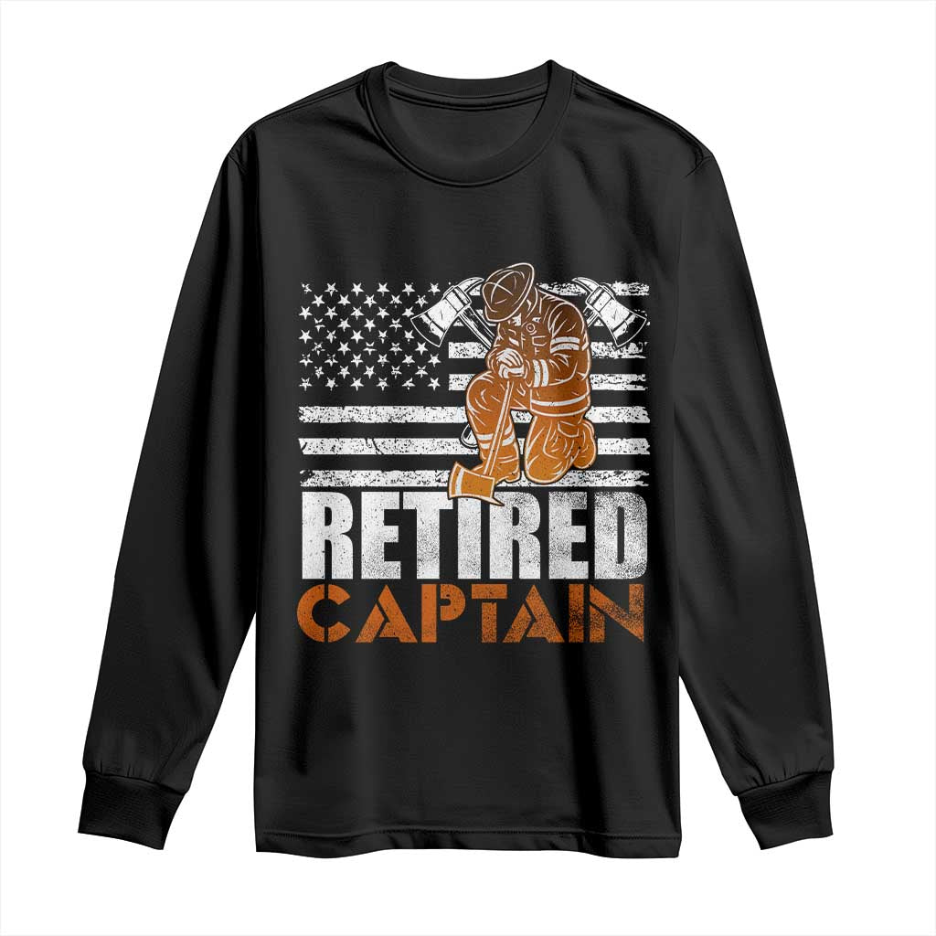Retired Firefighter Captain Long Sleeve Shirt Vintage Retirement Gifts Fireman American Flag - Wonder Print Shop