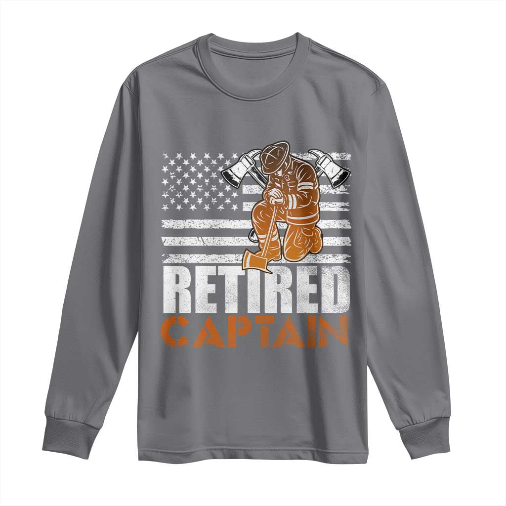 Retired Firefighter Captain Long Sleeve Shirt Vintage Retirement Gifts Fireman American Flag - Wonder Print Shop