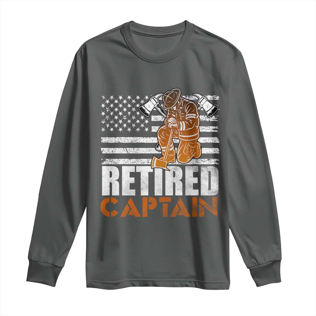 Retired Firefighter Captain Long Sleeve Shirt Vintage Retirement Gifts Fireman American Flag - Wonder Print Shop