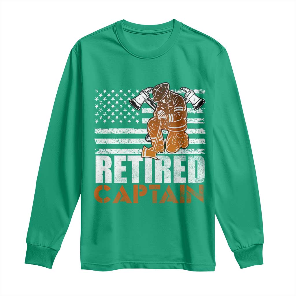 Retired Firefighter Captain Long Sleeve Shirt Vintage Retirement Gifts Fireman American Flag - Wonder Print Shop