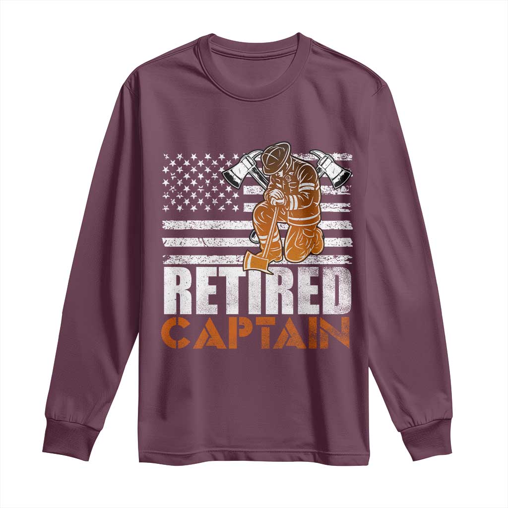 Retired Firefighter Captain Long Sleeve Shirt Vintage Retirement Gifts Fireman American Flag - Wonder Print Shop