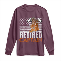 Retired Firefighter Captain Long Sleeve Shirt Vintage Retirement Gifts Fireman American Flag - Wonder Print Shop