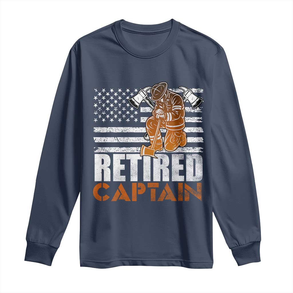 Retired Firefighter Captain Long Sleeve Shirt Vintage Retirement Gifts Fireman American Flag - Wonder Print Shop