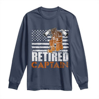 Retired Firefighter Captain Long Sleeve Shirt Vintage Retirement Gifts Fireman American Flag - Wonder Print Shop