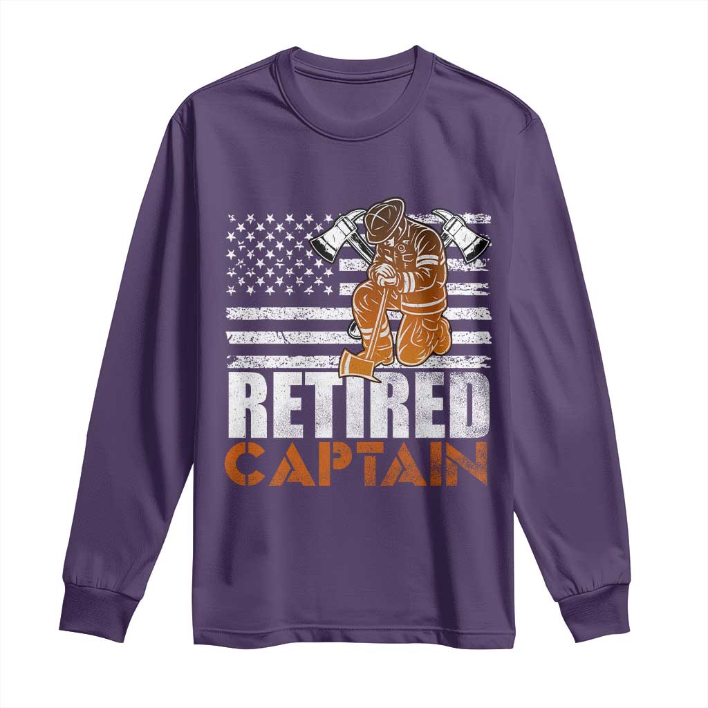Retired Firefighter Captain Long Sleeve Shirt Vintage Retirement Gifts Fireman American Flag - Wonder Print Shop